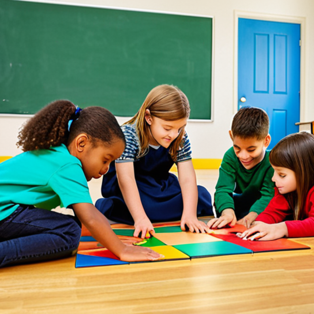 수학 교구 활용법 - Geometric Fun**

"A group of elementary school children fully clothed, working together on a large f...