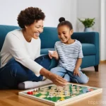 사회성 발달 활동 - **Prompt:** A heartwarming scene of intergenerational connection in a sunlit living room. An elderly...