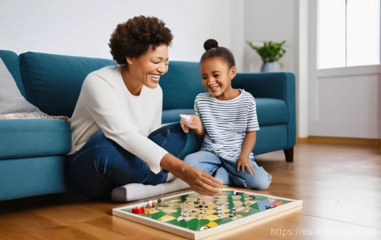 사회성 발달 활동 - **Prompt:** A heartwarming scene of intergenerational connection in a sunlit living room. An elderly...
